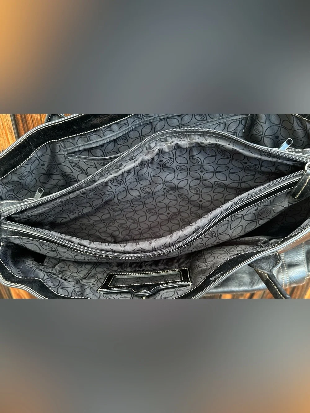 Beautiful Fossil Black Leather laptop bag/briefcase.